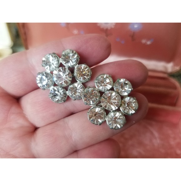 Aurora Borealis Crystal Floral Screw Back Earrings - Picture 4 of 10